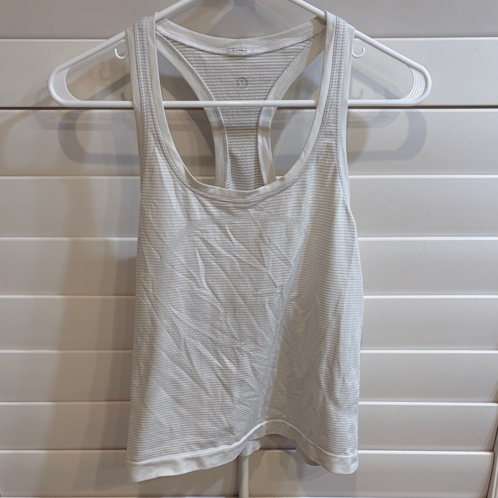 Lululemon Athletica White Striped Tank Top